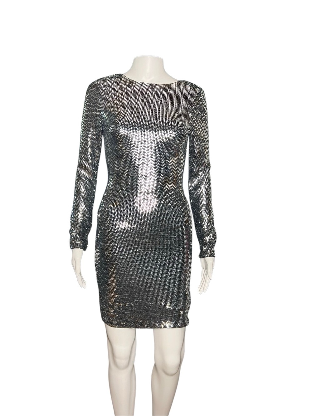 Circus NY Silver Sequin Long-Sleeve Bodycon Dress XS